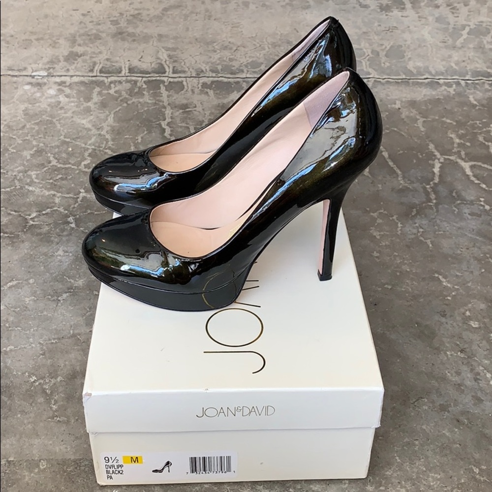 Joan & David black patent platform heels